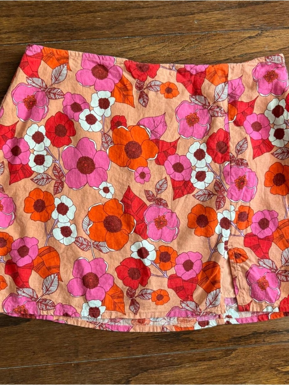 Urban Outfitters Peach Floral Mini Skirt with Pink & Orange Flowers